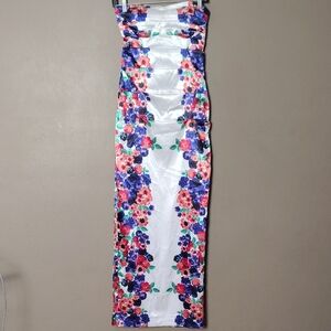 As U Wish Strapless White And Flowered Dress W Back Slit Size S